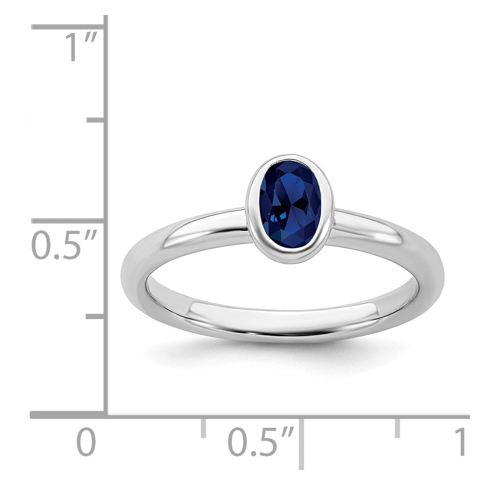 Sterling Silver Stackable Expressions Oval Created Sapphire Ring Size -7