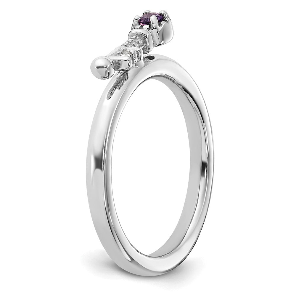 Sterling Silver Stackable Expressions Rhodium-plated Amethyst and White Topaz Key Ring Size -6