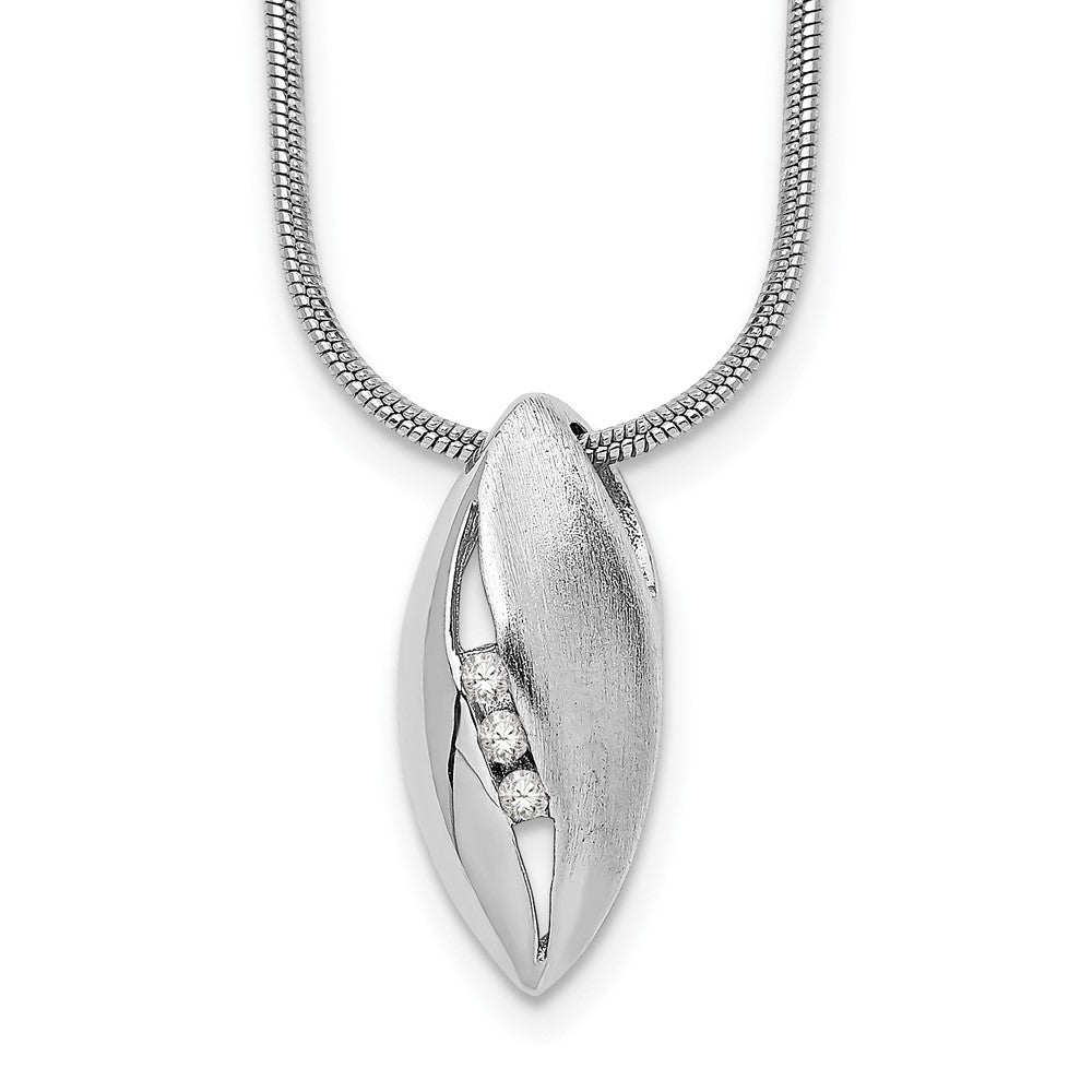 White Ice Sterling Silver Rhodium-plated Satin and Polished 18 Inch Diamond Necklace with 2 Inch Extender 18 Inches