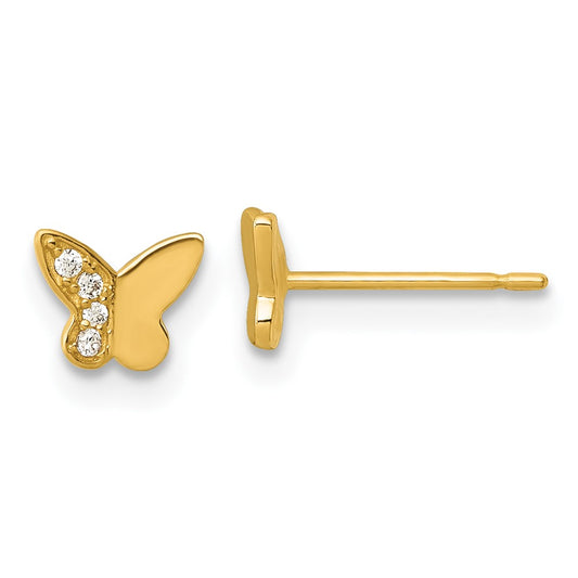 14k Madi K Polished CZ Butterfly Childrens Post Earrings