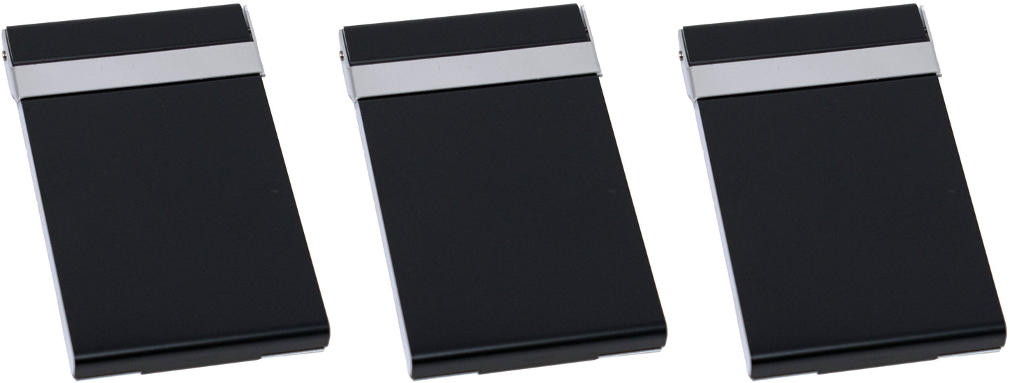 Set of 3 Brushed Metal Business Card Case Holders With Bar Closure Mechanism (Vertical, Gunmetal)