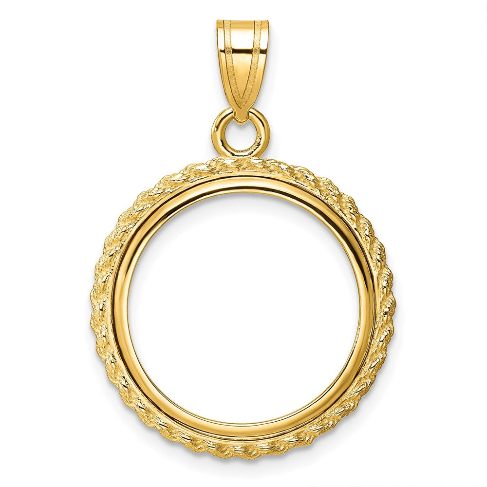 Wideband Distinguished Coin Jewelry 14k Polished with Casted Rope 18.0mm Prong Coin Bezel Pendant