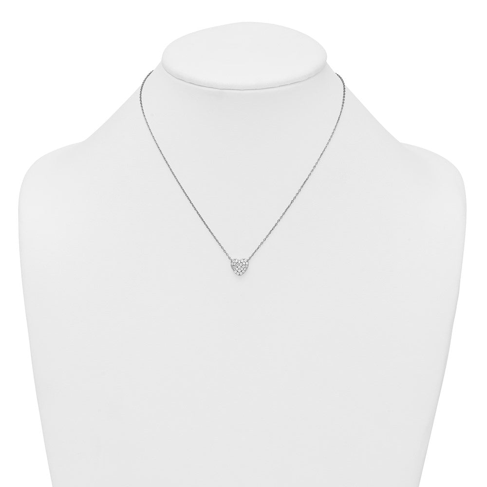 Sterling Silver Rhodium-plated Polished Pave CZ Heart 16 Inch with 2 Inch Extension Necklace 16 Inches