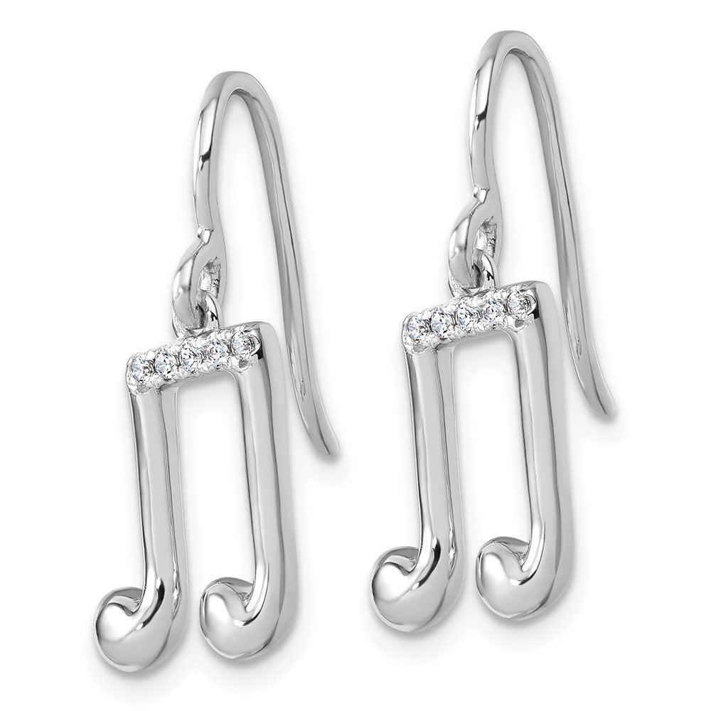 White Ice Sterling Silver Rhodium-plated Diamond Music Note Dangle Earrings