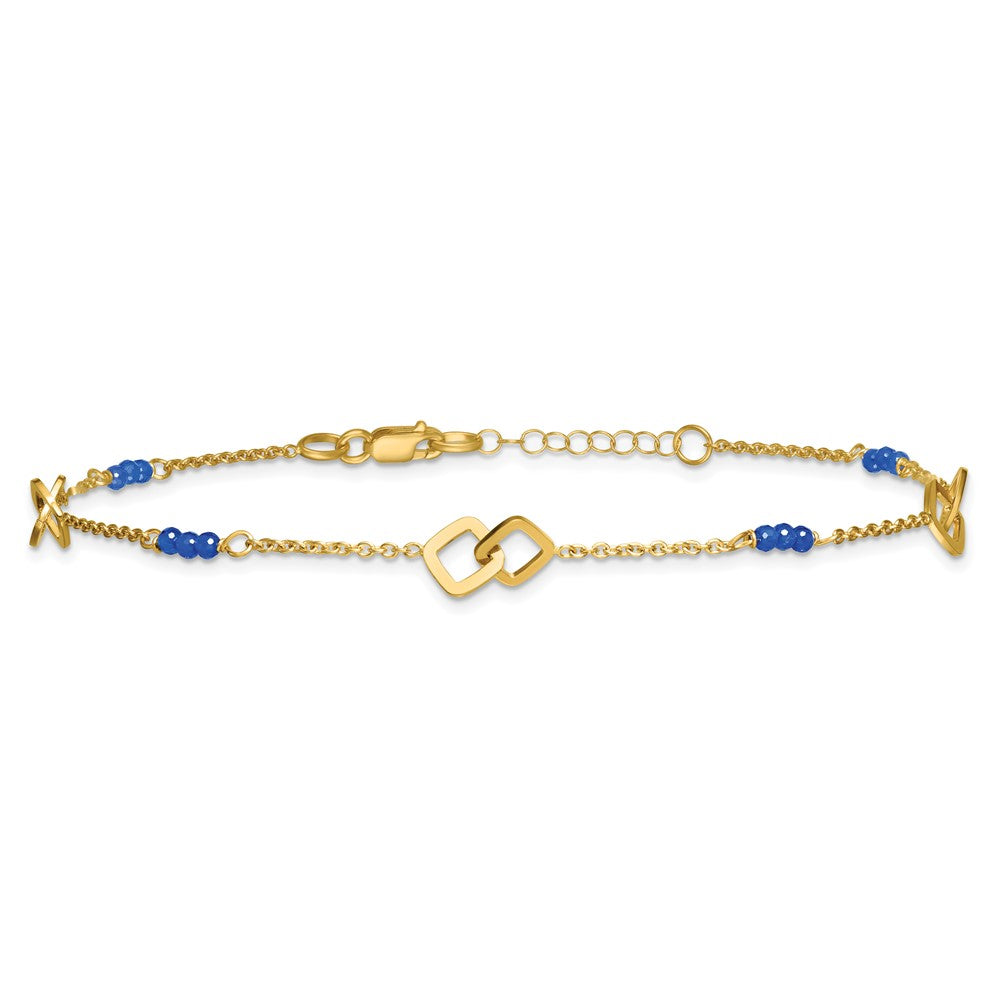 14k Polished Blue Spinel Beads and Squares 9 inch with 1 inch Extender Anklet
