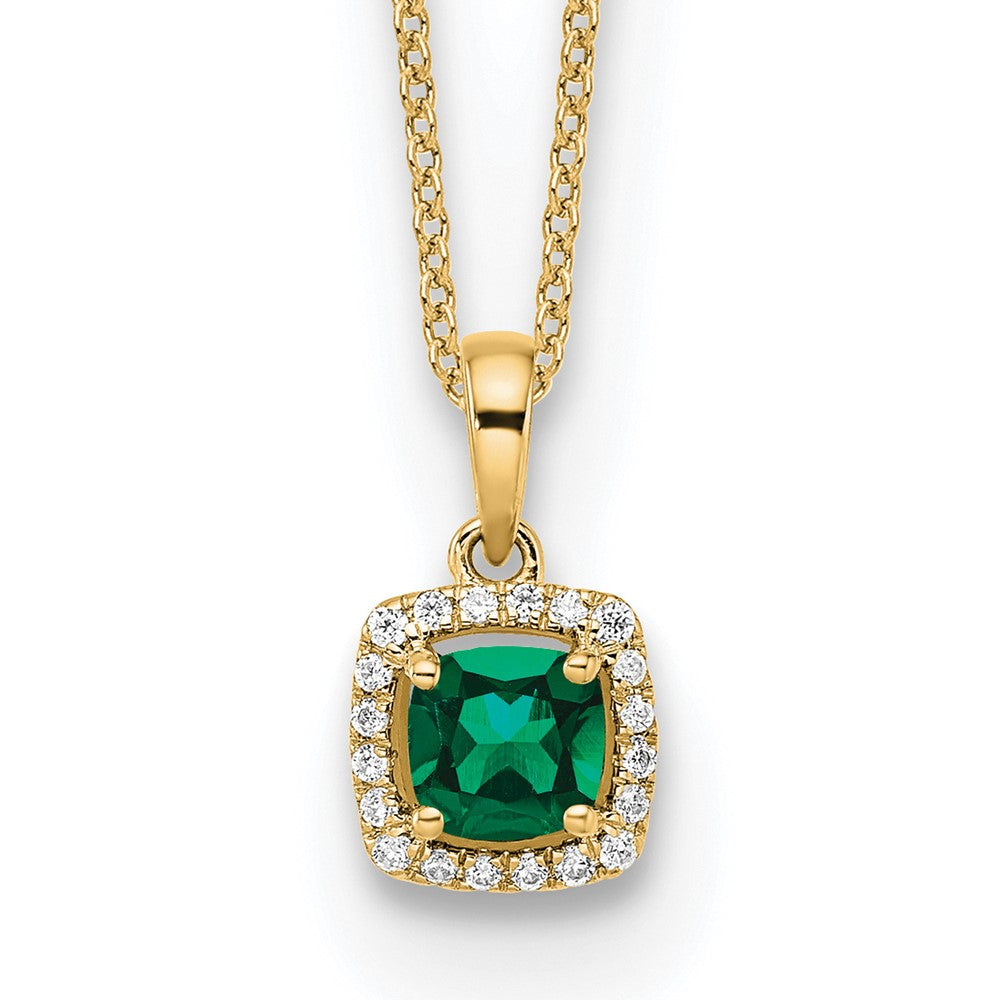 14k 1/10 carat Lab Grown Diamond VS/SI+ G+ and Created Emerald 18 inch Pendant Necklace