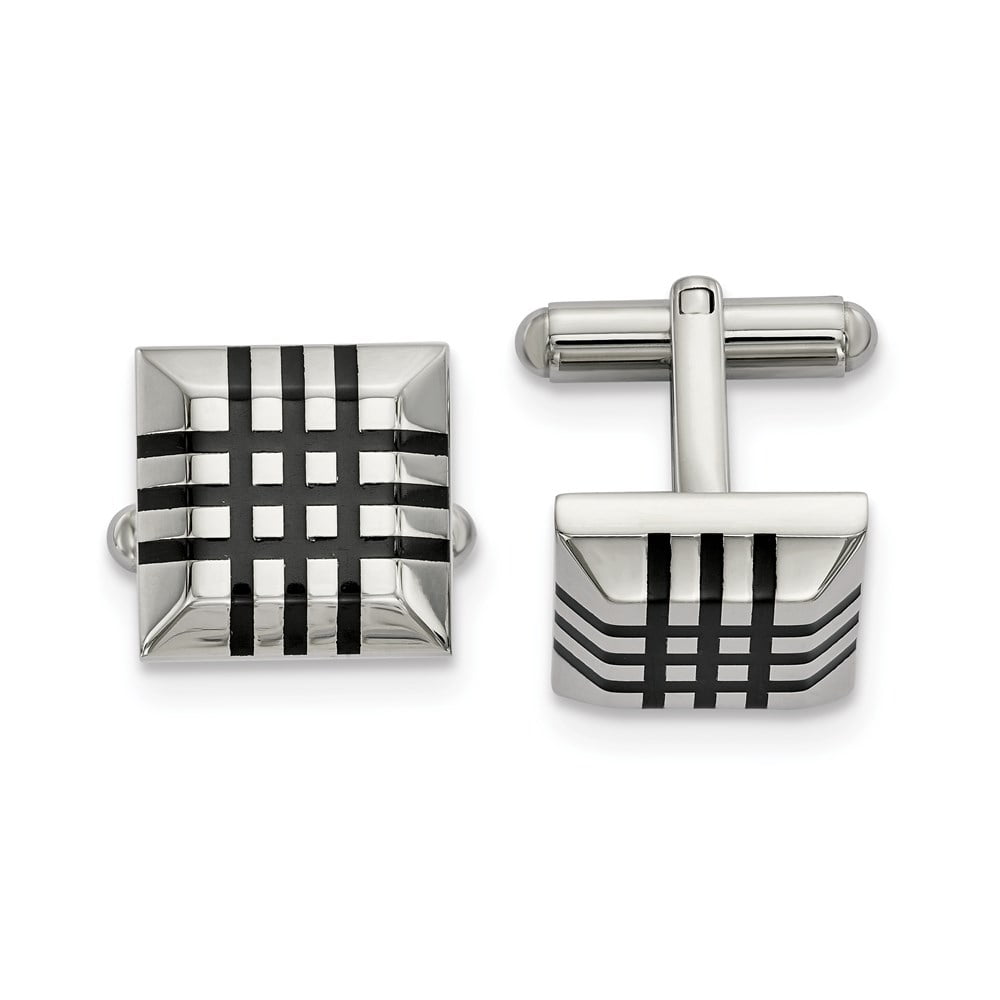 Stainless Steel Polished with Black Rubber Cuff Links