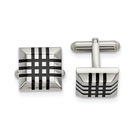 Stainless Steel Polished with Black Rubber Cuff Links