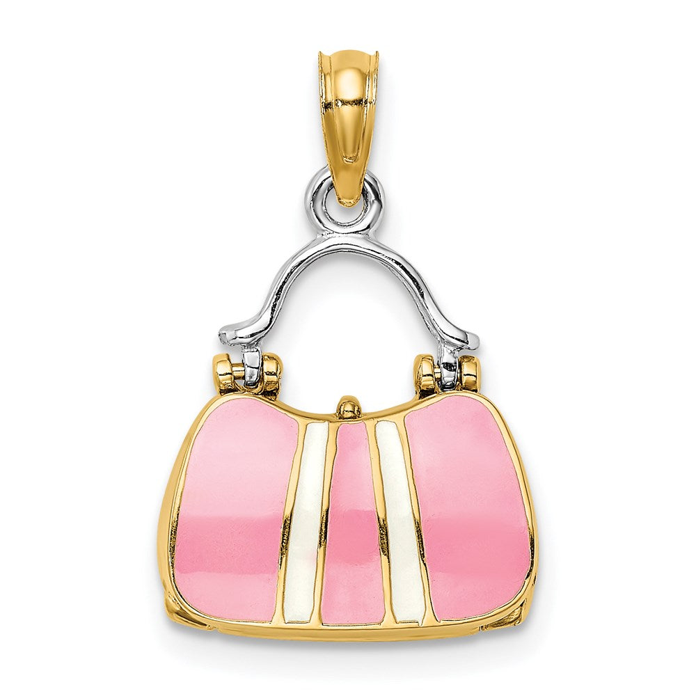 14K & Rhodium 3-D w/ Enamel Opens Handbag Charm