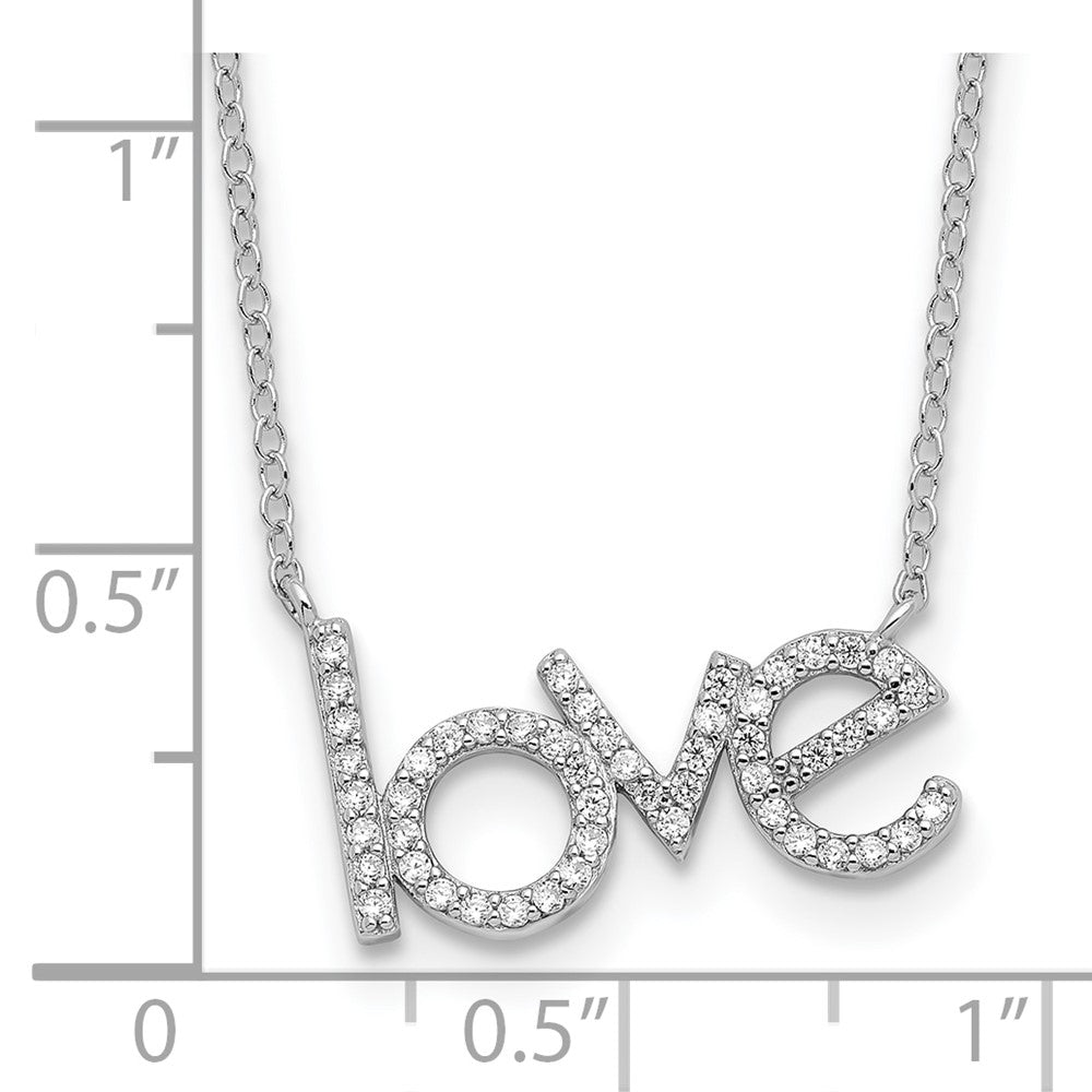 Sterling Silver Rhodium-plated CZ LOVE 16in w/1.75in ext Necklace 16 Inches
