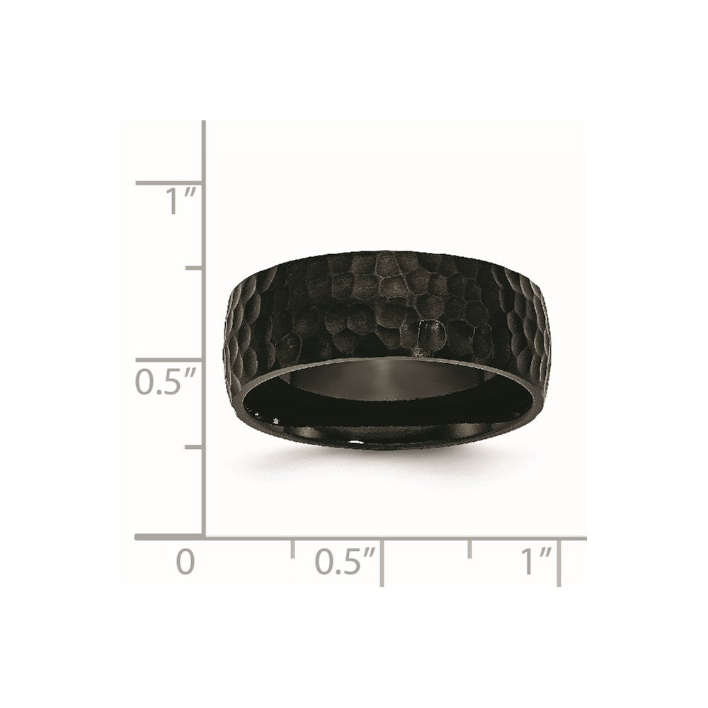 Stainless Steel Hammered Black IP-plated 8mm Band Size - 12