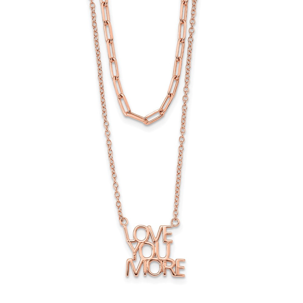 Sterling Silver Rose-tone Love You More Two Strand 16 inch Necklace 16 Inches