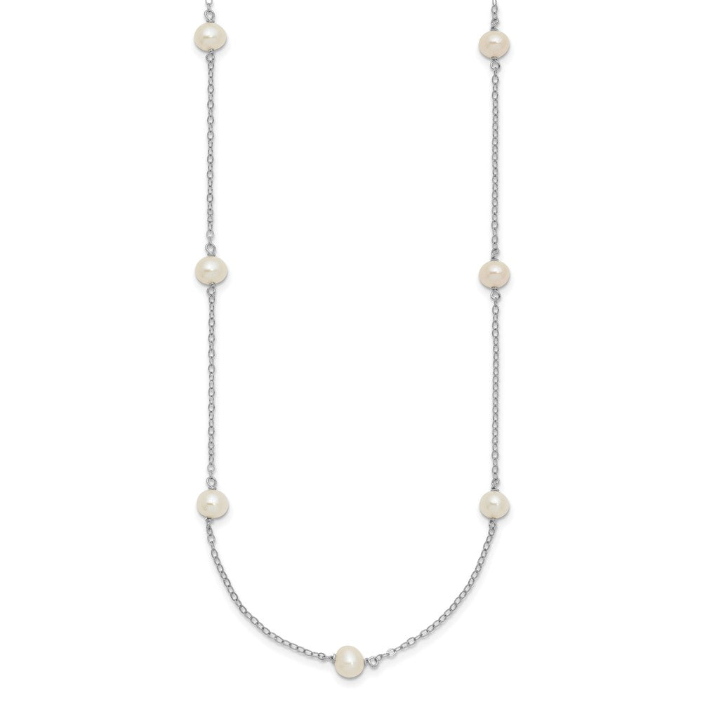 Sterling Silver Rhodium-plated 5-6mm White Near-Round Freshwater Cultured Pearl 8-Station 16 inch Necklace 16 Inches