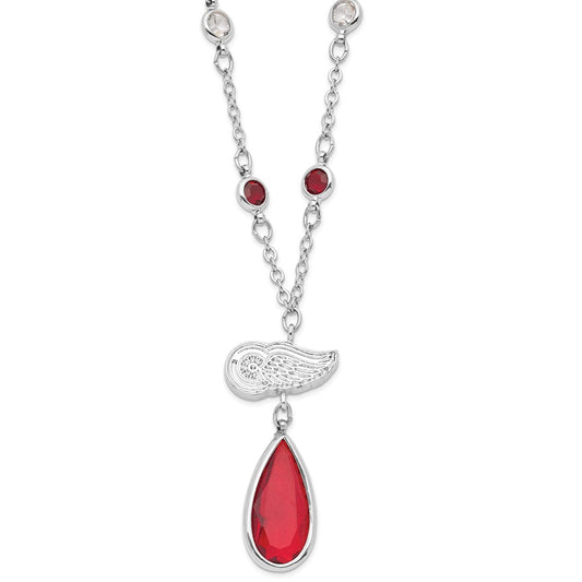 NHL Detroit Redwings Crystal Drop w/ 3 in ext Necklace