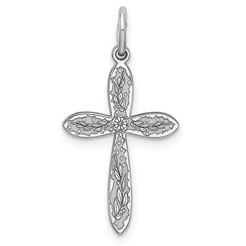 Sterling Silver Rhodium-plated Laser Designed Cross Pendant
