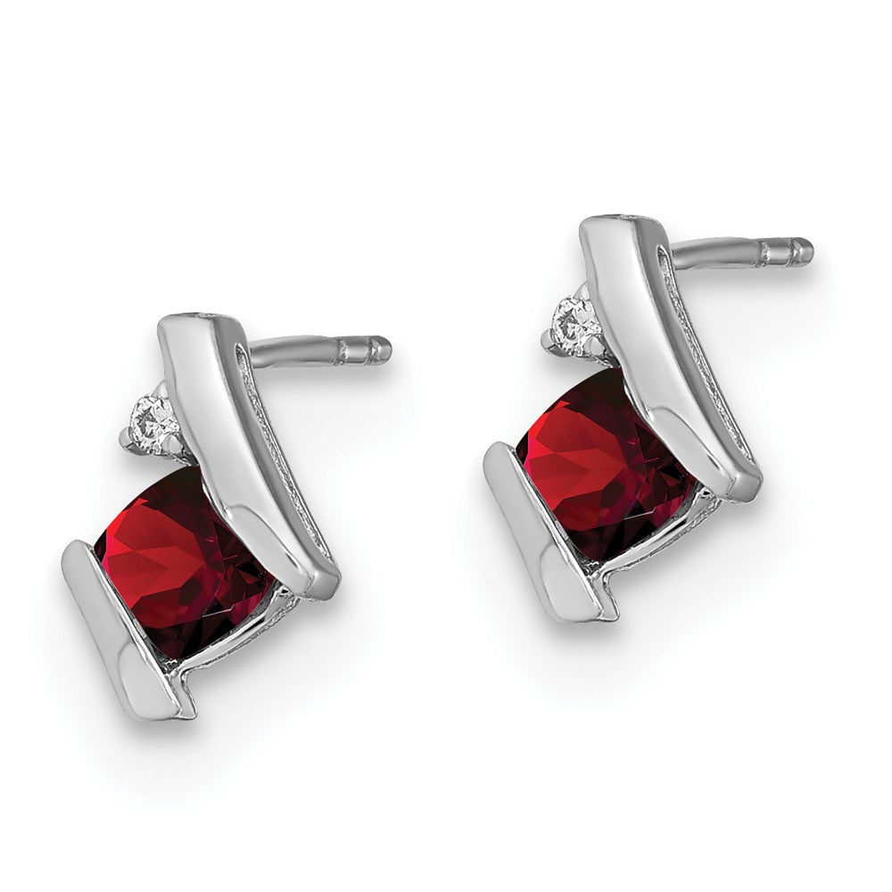 14K White Gold Cushion Garnet & Diamond Earrings
