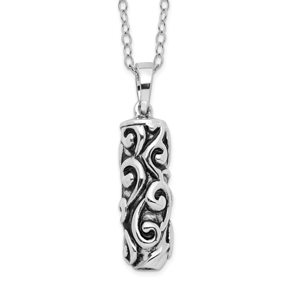 Sentimental Expressions Sterling Silver Rhodium-plated Antiqued Cylinder Remembrance Ash Holder 18 Inch Necklace 18 Inches