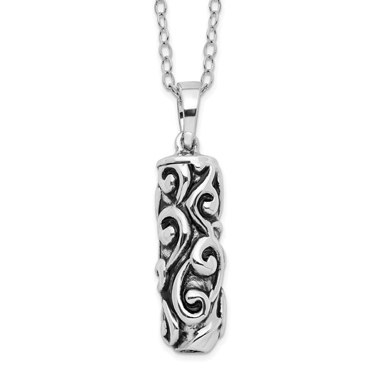 Sentimental Expressions Sterling Silver Rhodium-plated Antiqued Cylinder Remembrance Ash Holder 18 Inch Necklace 18 Inches