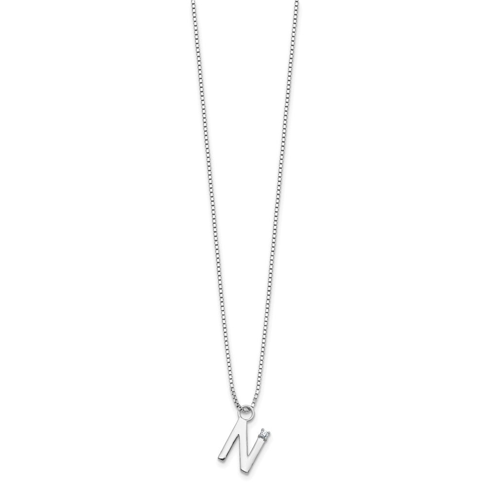 White Ice Sterling Silver Rhodium-plated 18 inch Diamond Letter N Initial Necklace plus 2 inch Extender 18 Inches