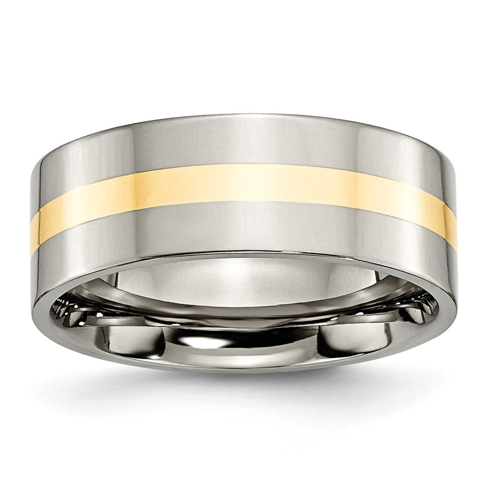 Titanium Polished w/14k Yellow Inlay 8mm Flat Band Size - 11.5