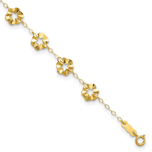 14k Adjustable Flower 9in Plus 1in ext. Anklet 9 inches