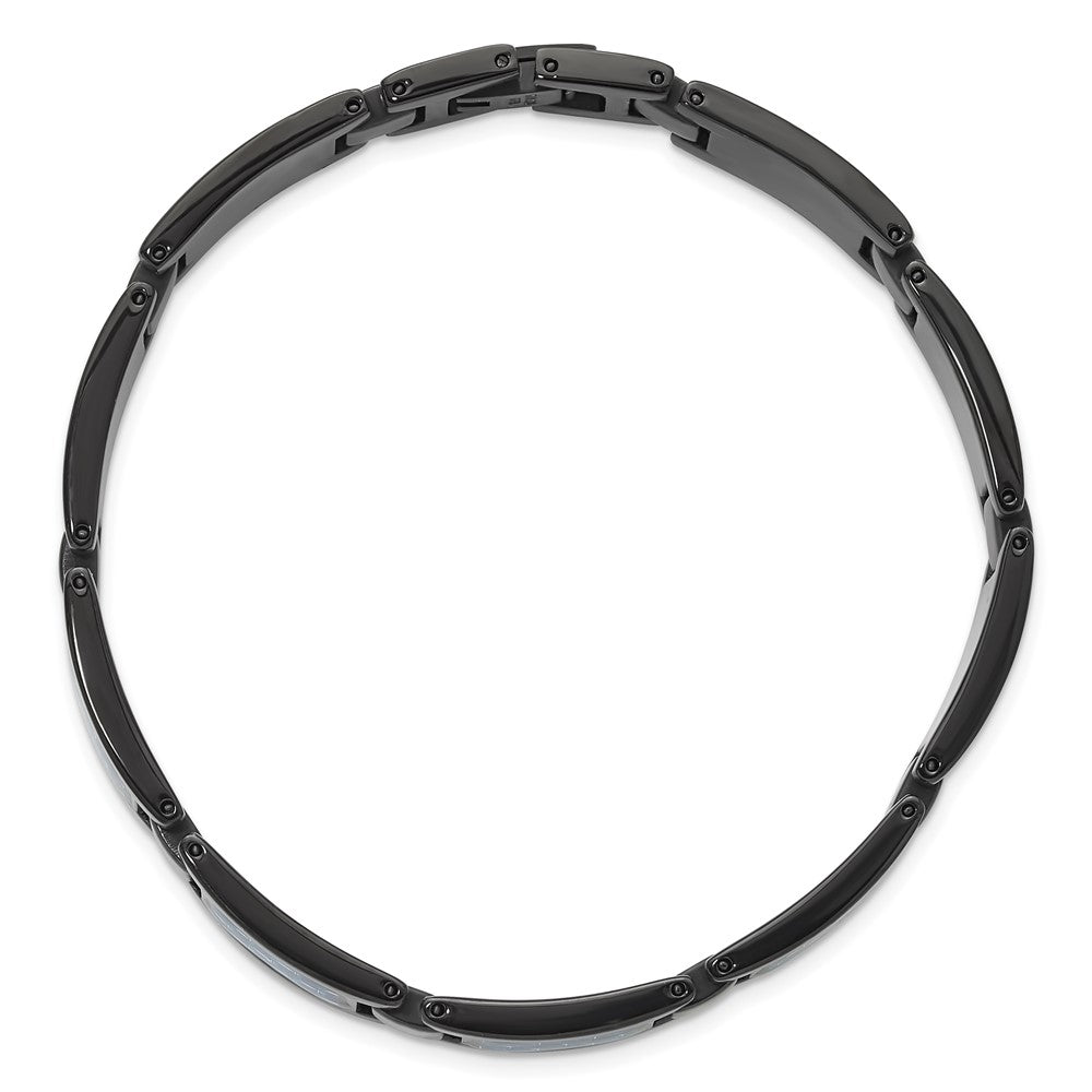 Stainless Steel Polished Black IP-plated w/Blue Carbon Fiber Inlay Bracelet 8.25 inches