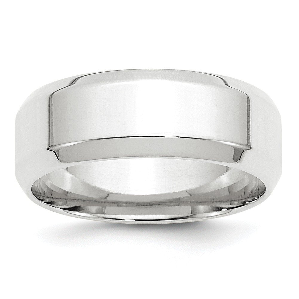 10k White Gold 8mm Beveled Edge Comfort Fit Wedding Band Size 10