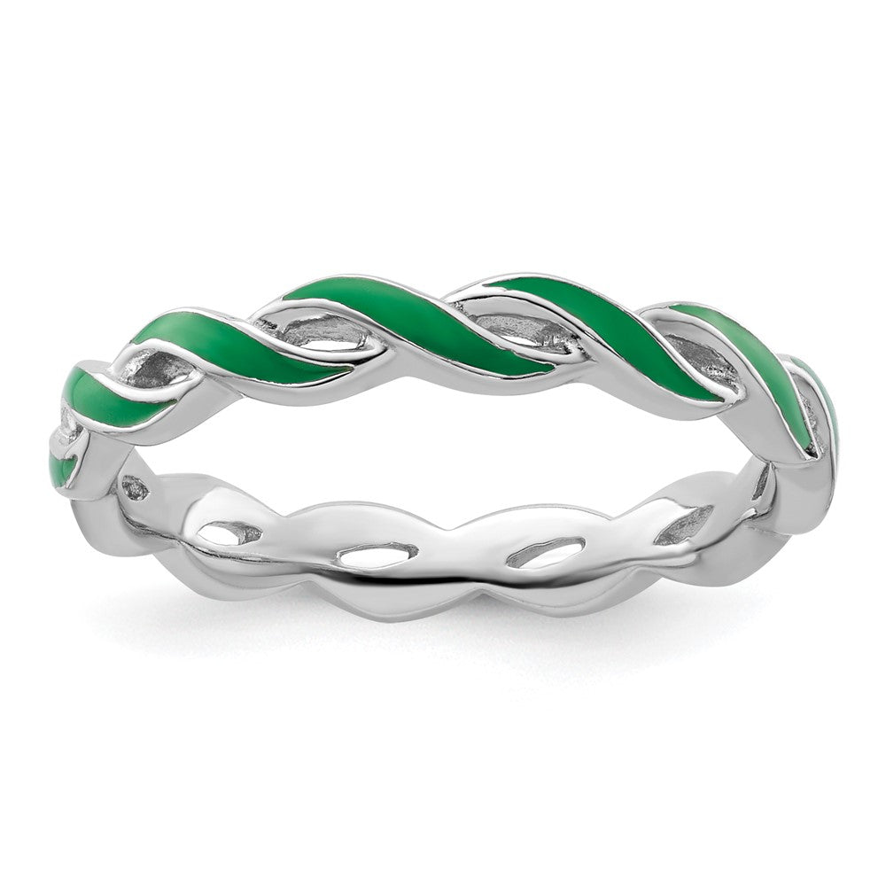 Sterling Silver Stackable Expressions Green Enamel Ring Size -10