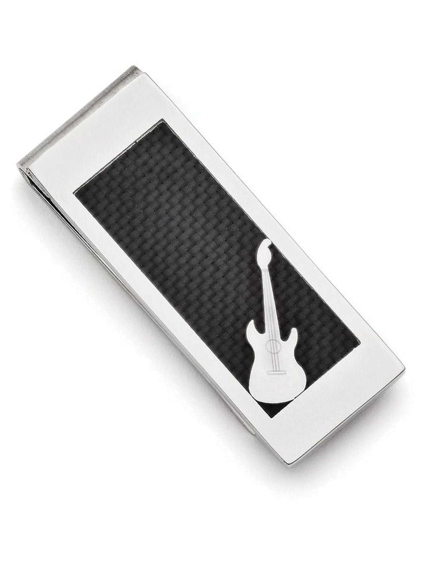 Chisel Stainless Steel Polished Black Carbon Fiber Inlay Guitar Money Clip