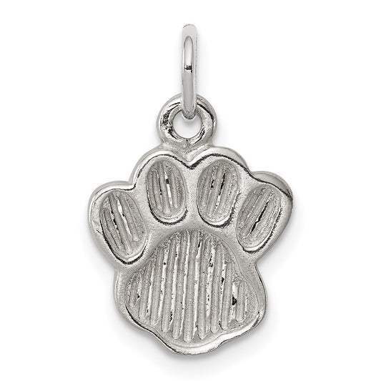 Sterling Silver Polished and Textured Paw Print Charm