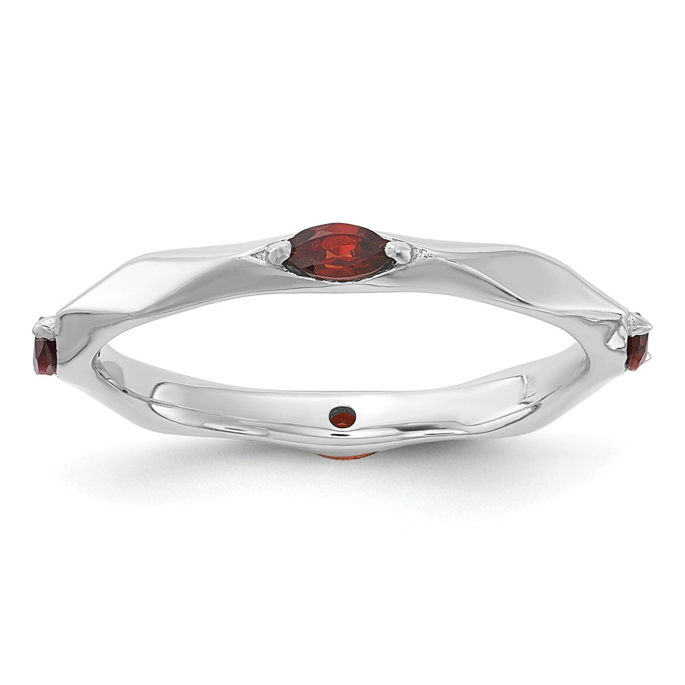Sterling Silver Stackable Expressions Rhodium-plated Garnet Ring Size -8