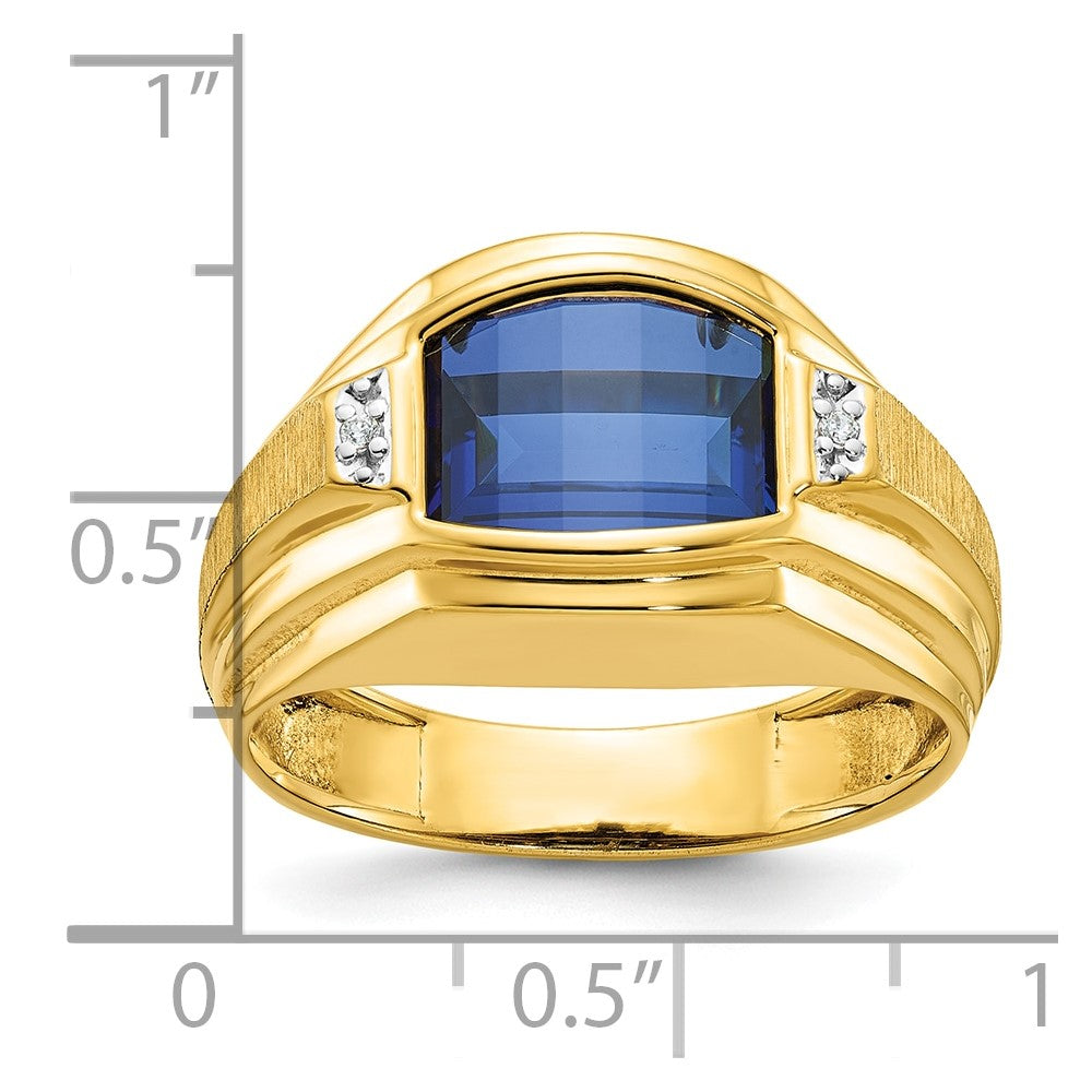 10k IBGoodman Men's Polished/Satin Cr. Sapphire and Diamond Complete Ring