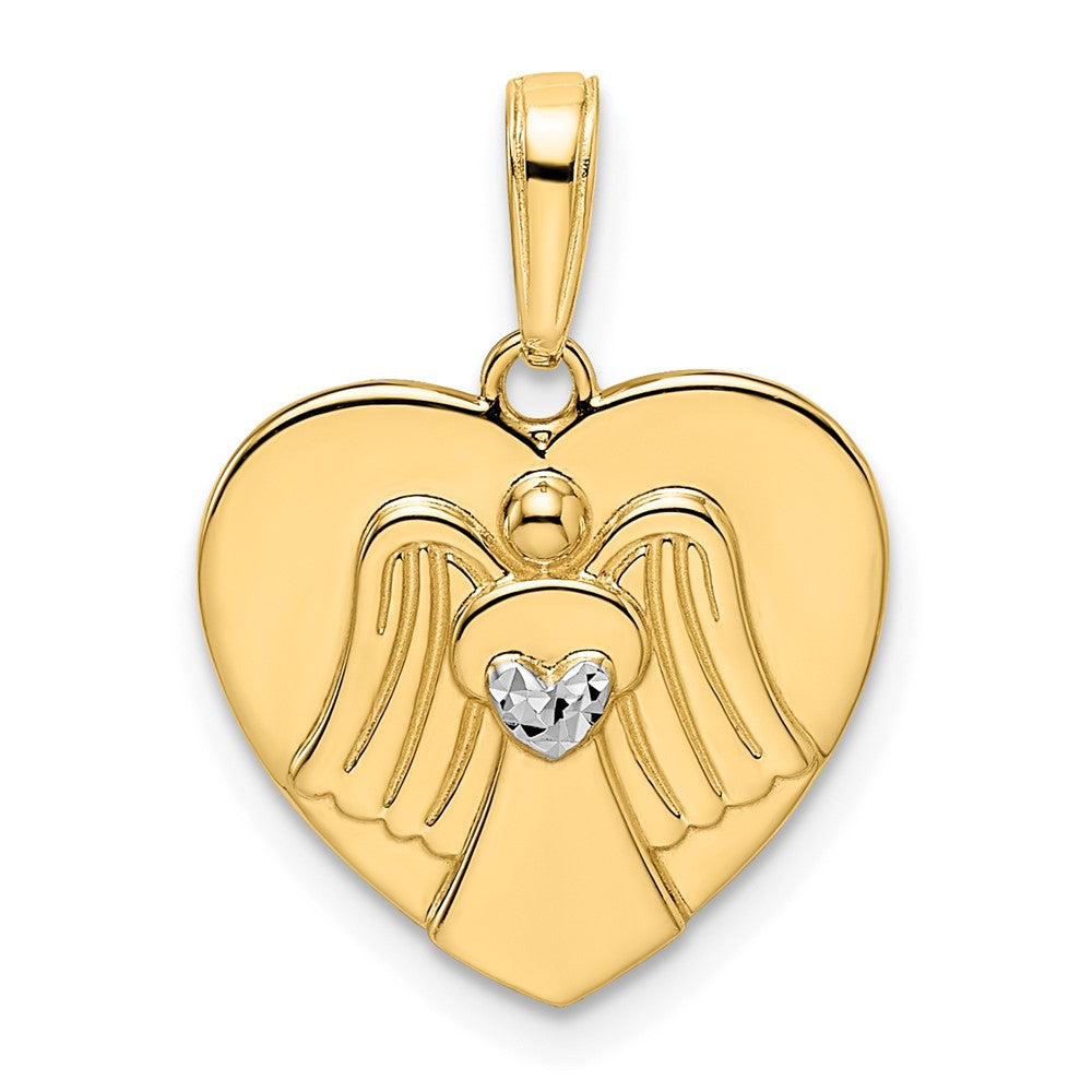 14k & White Rhodium D/C Angel on Heart Pendant