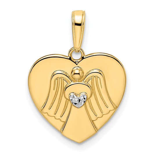 14k & White Rhodium D/C Angel on Heart Pendant