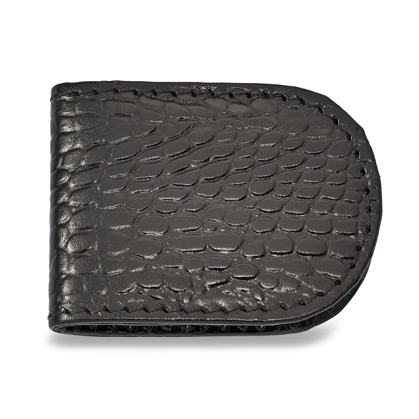 Black Leather Crocodile Grain Money Clip
