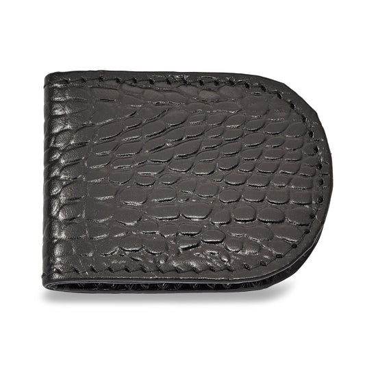Black Leather Crocodile Grain Money Clip