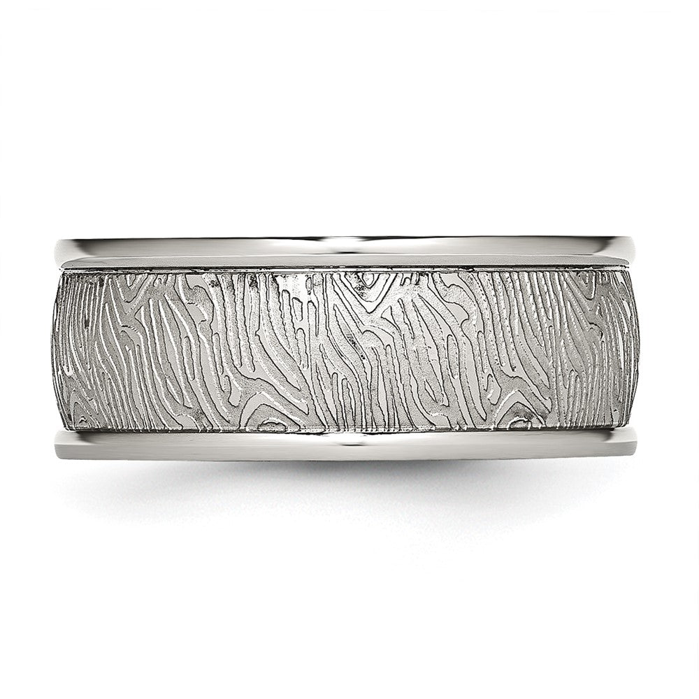 Stainless Steel Polished and Textured 9mm Rounded Edge Ring Size - 10.5