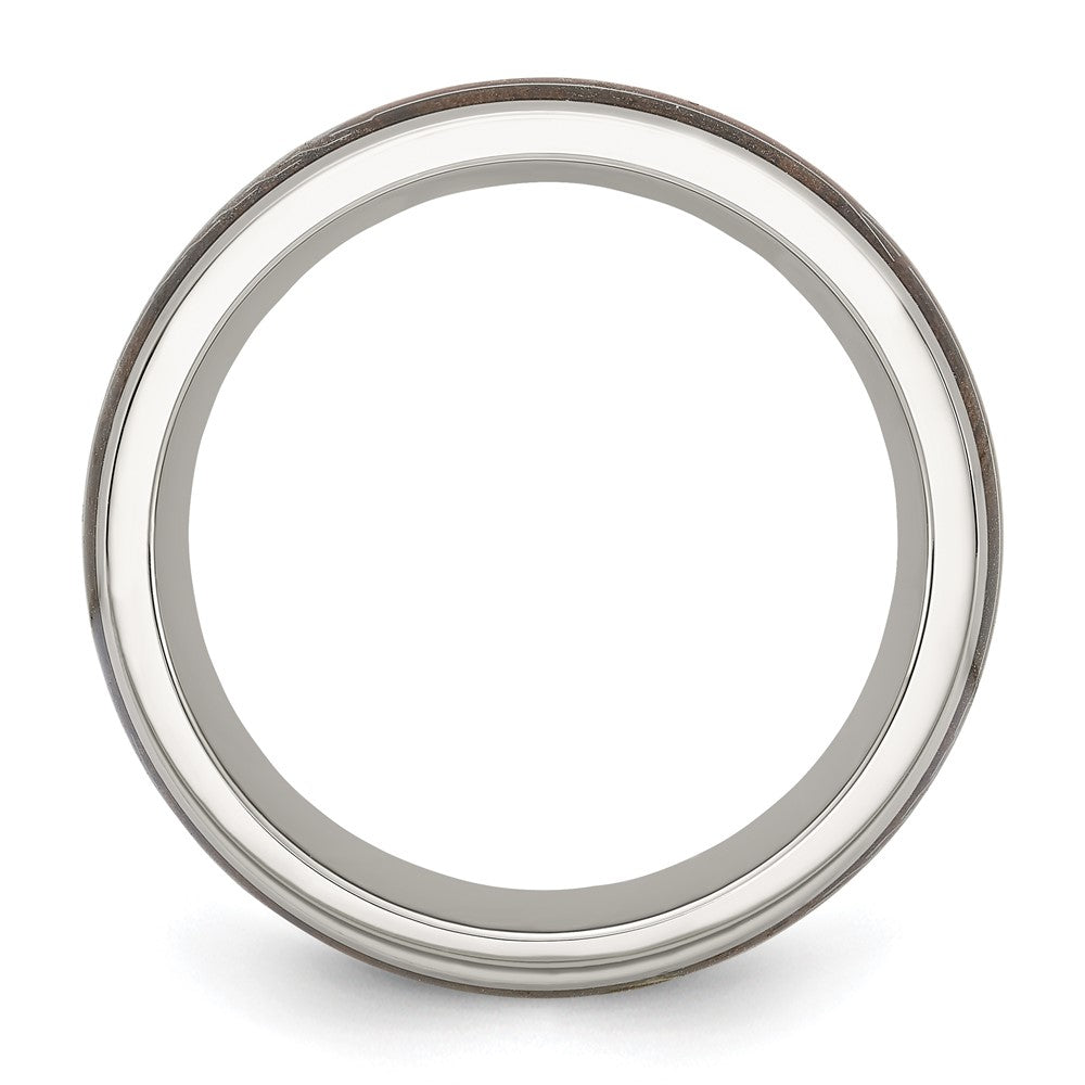 Stainless Steel Polished with Wood Inlay Arrow 8mm Band Size - 7