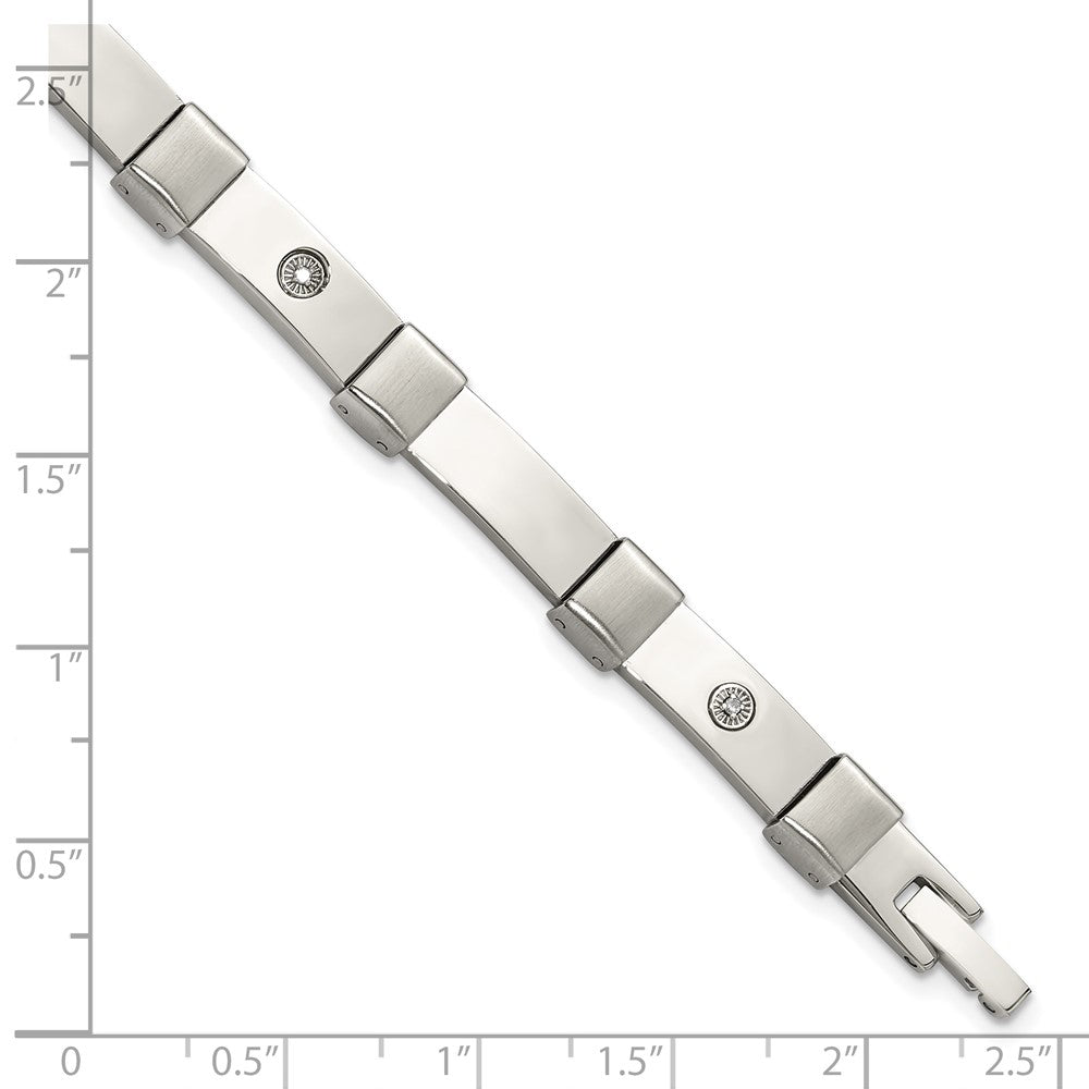 Chisel Stainless Steel Brushed and Polished with 14K White Gold Accent and .03ct Diamond 8.25 inch Bracelet 8.25 inches
