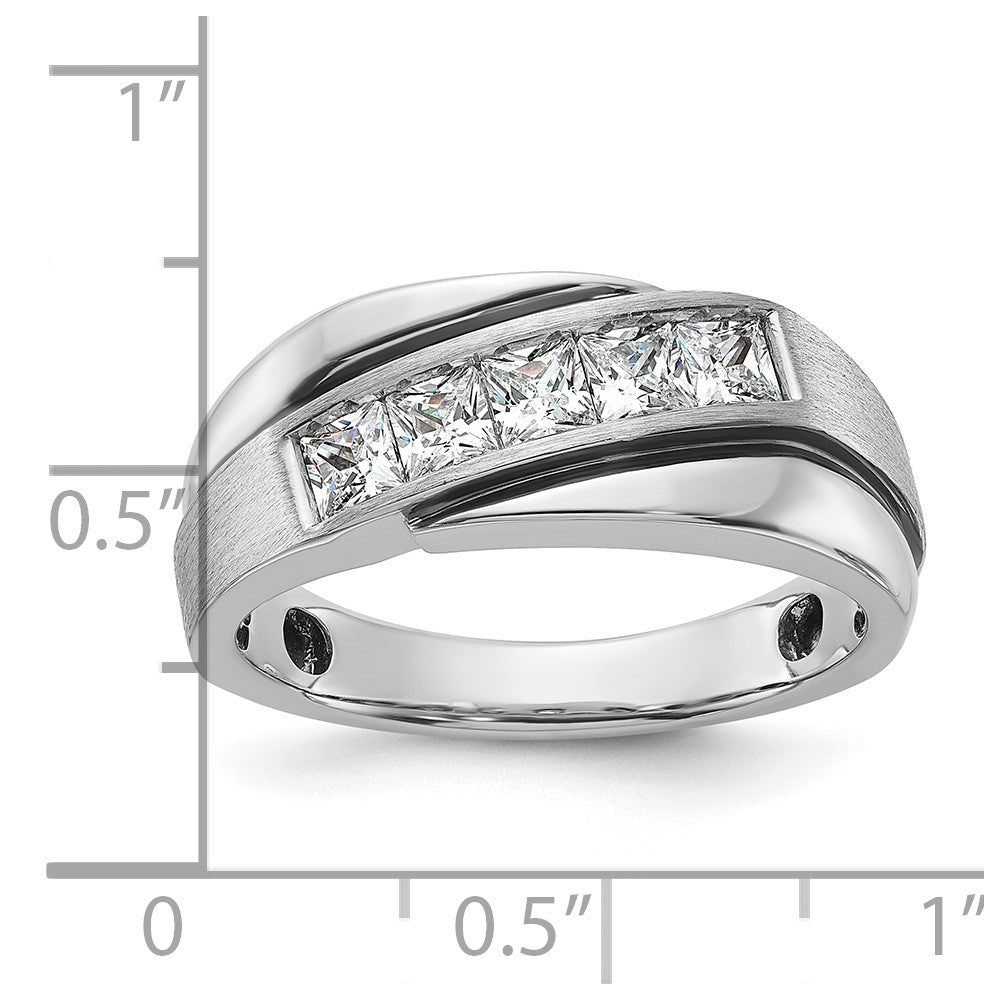 IBGoodman 14k White Gold with Black Rhodium 1 carat Lab Grown Diamond VS/SI+ G+ Complete Polished Satin and Grooved Men's Ring