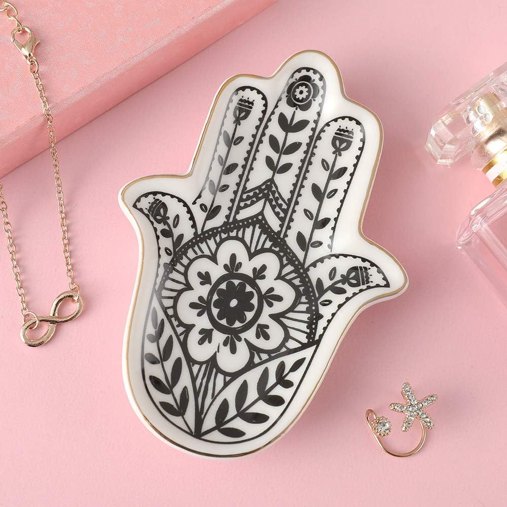 Hamsa Ceramic Trinket Plate and Decorative Jewelry Dish