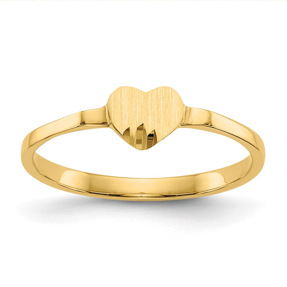 14k Diamond Cut Heart Signet Ring Size 4