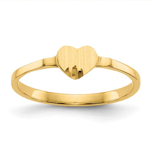14k Diamond Cut Heart Signet Ring Size 4
