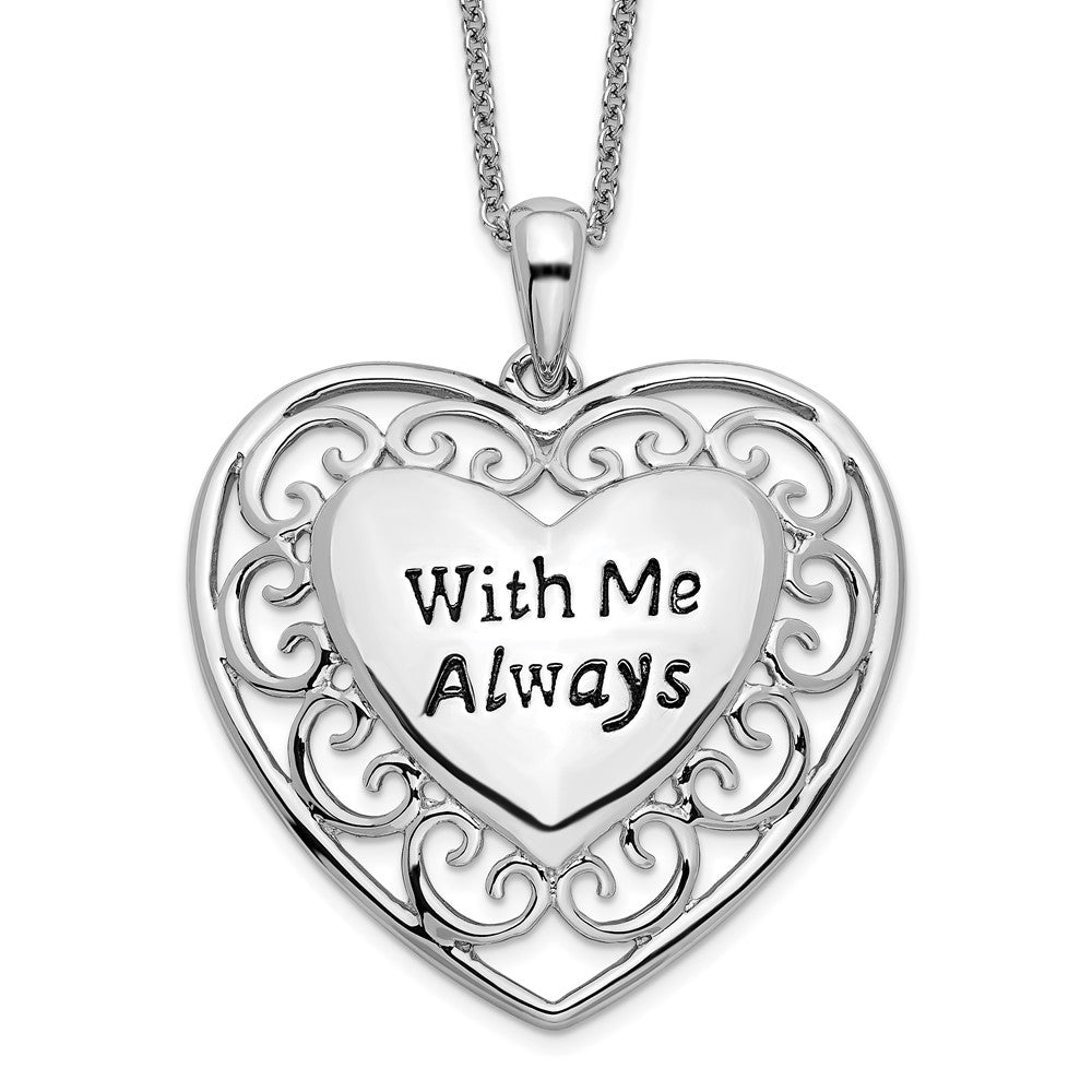 Sentimental Expressions Sterling Silver Rhodium-plated Antiqued With Me Always 18in Heart Necklace 18 Inches