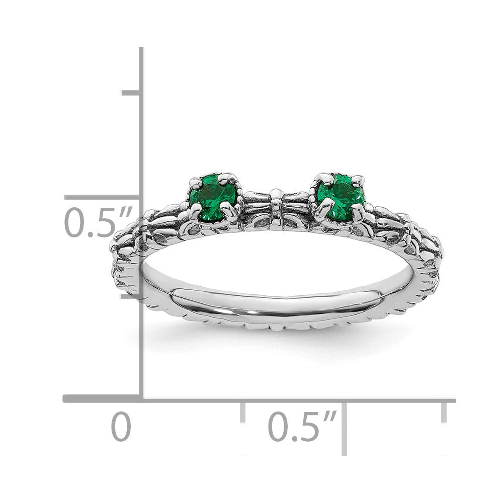 Sterling Silver Stackable Expressions Created Emerald Two Stone Ring Size -7