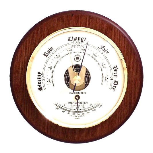 Bey-Berk Brass and Cherry Wood Indoor Barometer/Thermometer (WS070)