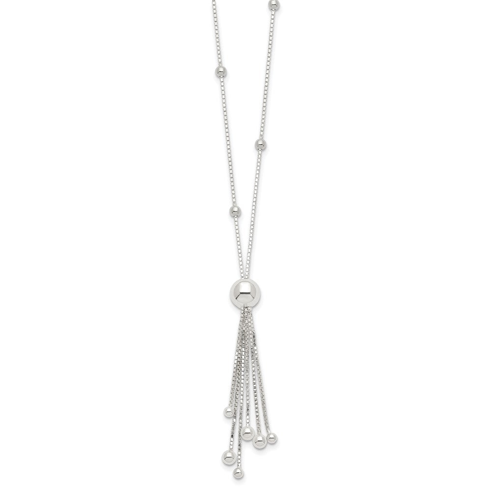Sterling Silver Polished Beaded Tassel Necklace 18 Inches