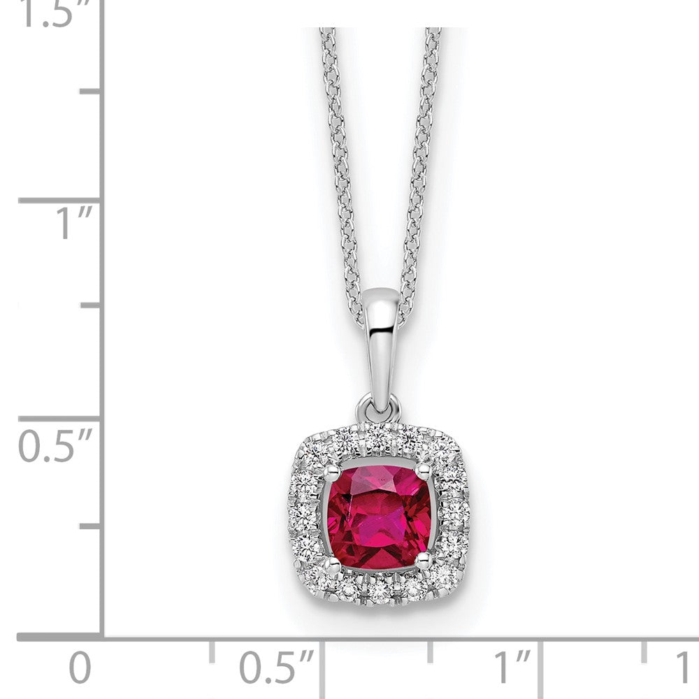10k White Gold 1/4 carat Lab Grown Diamond VS/SI+ G+ and Created Ruby 18 inch Pendant Necklace