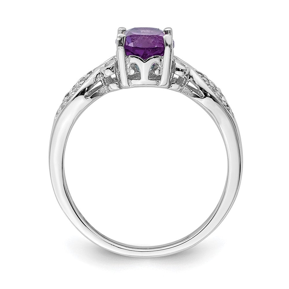 Sterling Silver Rhod-plated Polished Amethyst and White CZ Ring