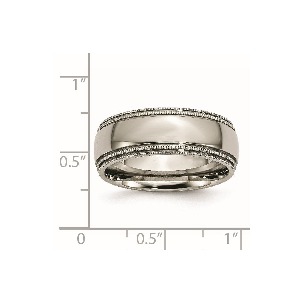 Titanium Polished 8mm Grooved and Beaded Edge Band Size - 9
